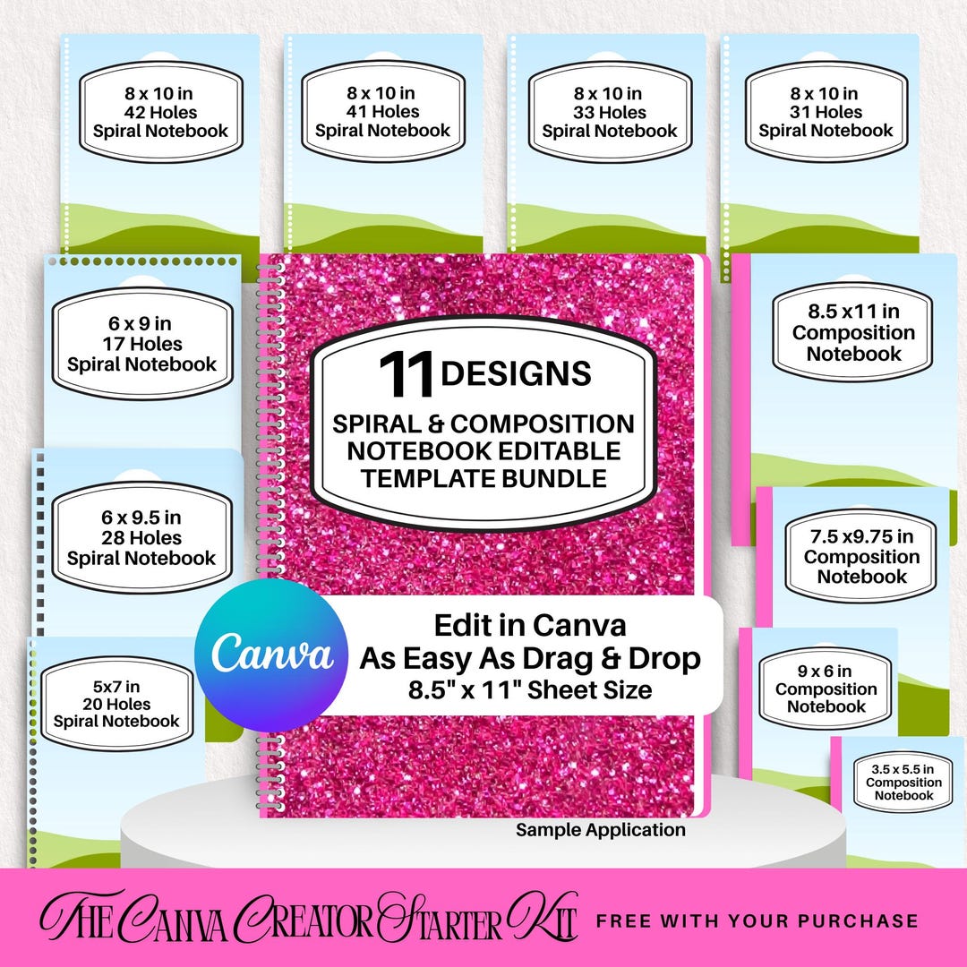 11x Editable Spiral Composition Notebook Cover Canva Template, Back to ...