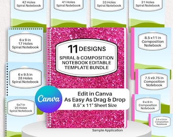 11x bearbeitbare Spiralkomposition Notebook-Cover Canva-Vorlage, zurück in der Schule druckbares Notebook-Design, anpassbares Schulmaterial-Cover