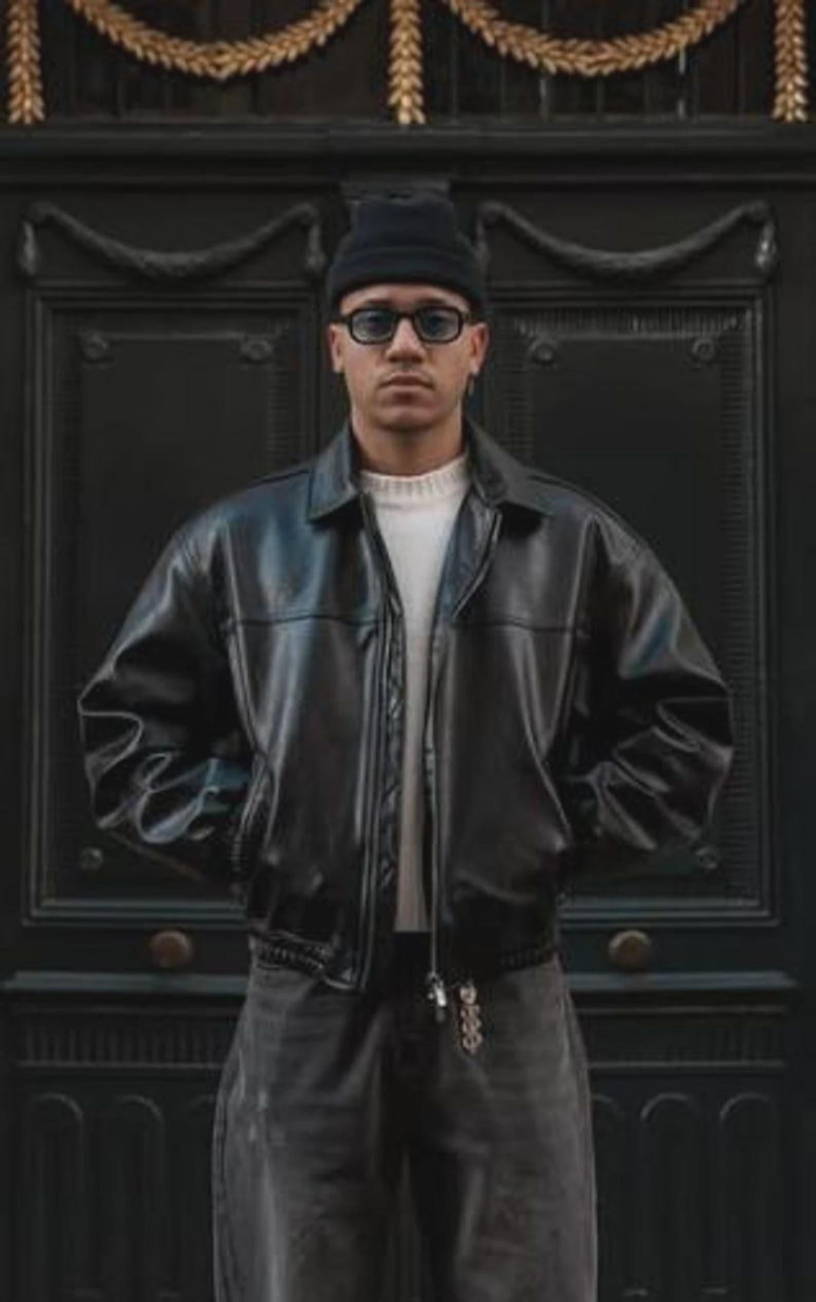 Handmade Vintage Black Sheep Leather Bomber Jacket: 90s Retro