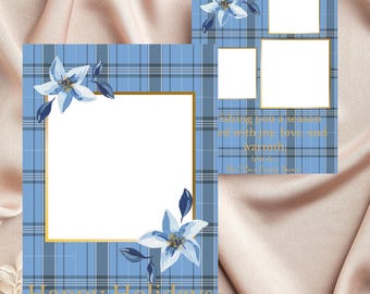 Blue Plaid Christmas Photo Card – Grandmillennial Holiday Template (Canva)