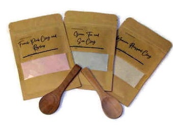 Facial Clay Masks, Rose Hip and French Pink Clay, Green Tea and Sea Clay and Moroccan Rhassoul, Facial Masks, Beauty Treatment, Self Care