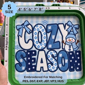 Cozy Season Applique Machine Embroidery Design, Snowman and Bows, Winter Sweatshirt Digital File