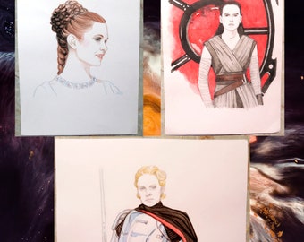 Beautiful Princess Leia Organa General Phazma Rey Skywalker Original Watercolour Art Drawing Star Wars by BLACKKINGSDREAM Free UK Shipping