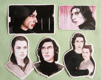 Star Wars Stickers Kylo Ren & Rey Skywalker Ben Solo The Last Jedi Movie Badges Adam Driver Daisy Ridley Art by Artist Blackkingsdream