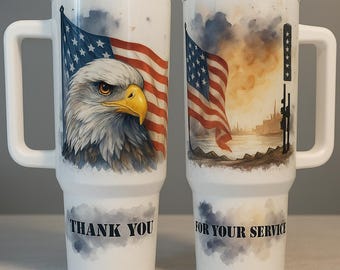 Patriotic Eagle Travel Tumbler 40 oz Stainless Steel  – American Flag “Thank You for Your Service” Cup | Military Veteran Gift.