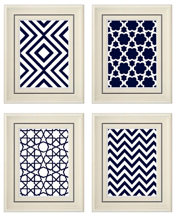 Items similar to Set of Four Modern Navy Blue Art Print (Unframed) on Etsy