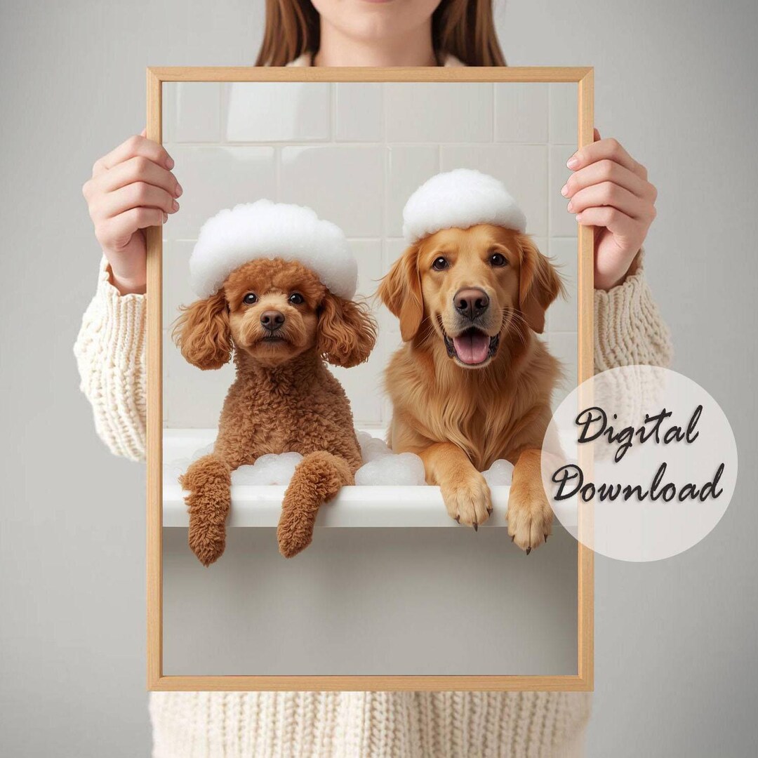 Two Dogs Portrait Personalized Two Dogs Portrait, Custom Pet Art From Photo, Funny Dog ...