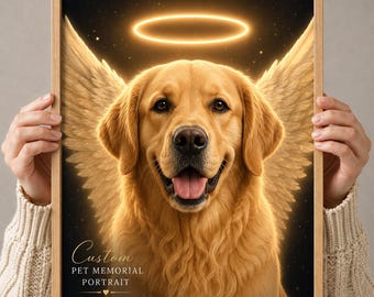 Custom Pet Memorial Portrait, Personalized Dog Memorial Gift, Pet Loss Gift, Angel Wings Dog Portrait, Rainbow Bridge Remembrance Gift