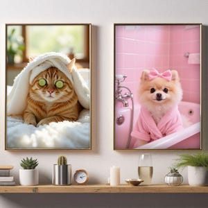 Personalized Pet Portrait: Custom Digital Art, Funny Bath Theme (Digital Download)