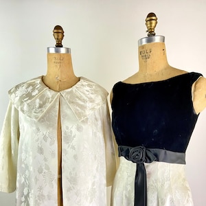 1950s Black and White Dress and Jacket Set/ 50s Two Piece Dress Set / Size XS/S