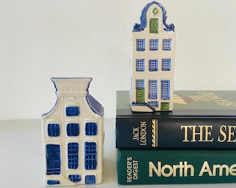 Vintage Delfts Blauw Holland Pottery Houses / Set of two / Delft Blue Miniature Houses / Free US Shipping