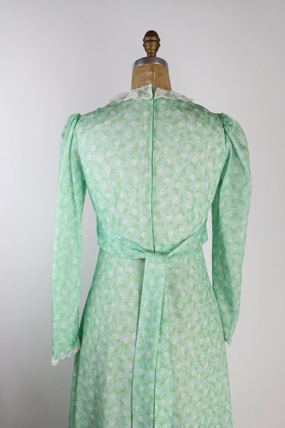 70s Green Floral Maxi Dres / Prairie Dress / Boho… - image 5