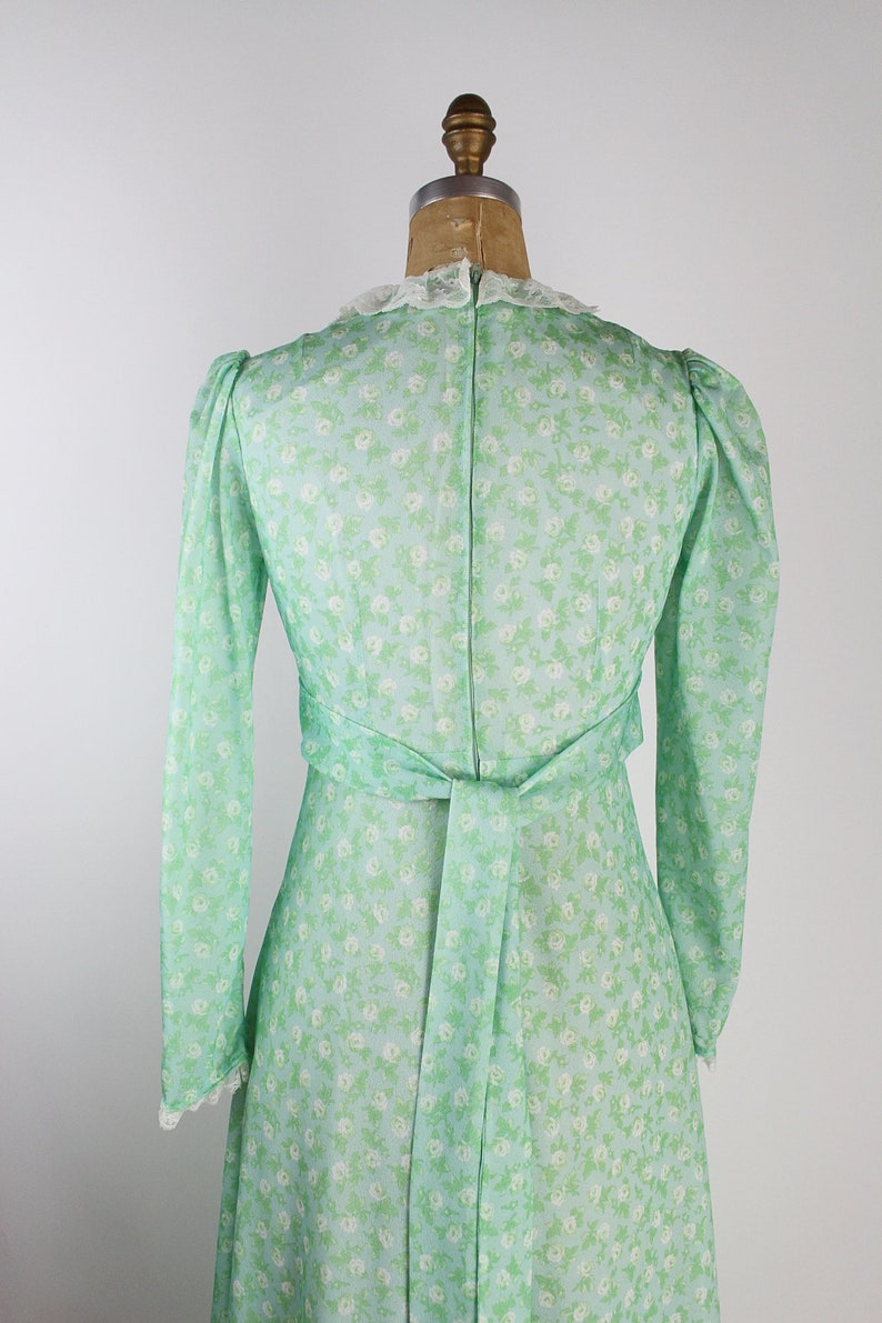 70s Green Floral Maxi Dres / Prairie Dress / Boho / 1970s / Size S/M image 5