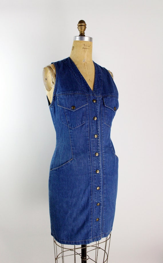 80s Ann Taylor Fitted Jean Dress/ Pinafore Dress … - image 2