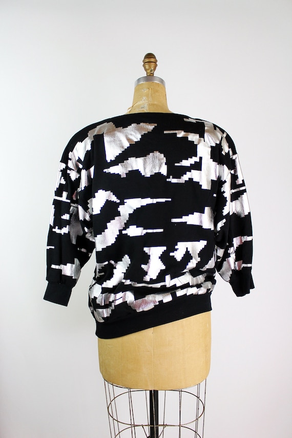80s Silver and Black Pullover/ Sweatshirt / Embel… - image 3