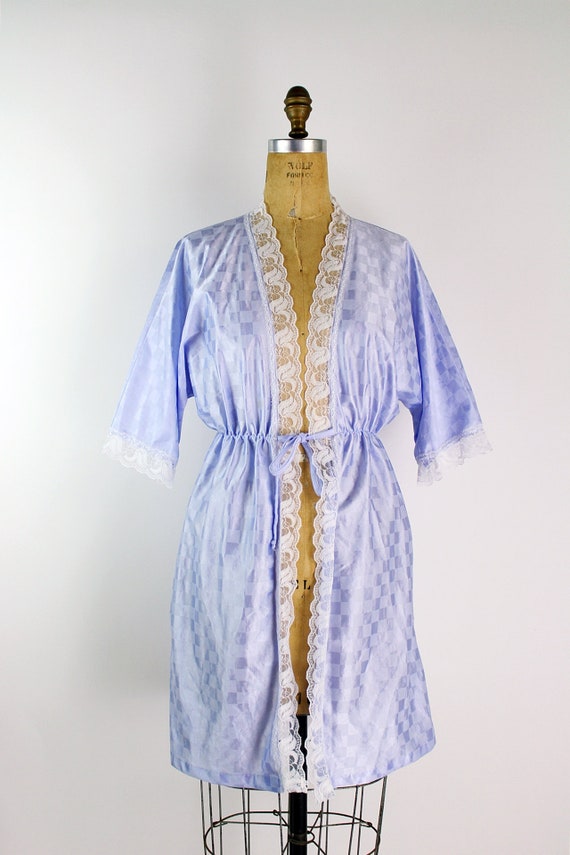 80s Nightgown checkered print Mini Robe/ Wedding … - image 3