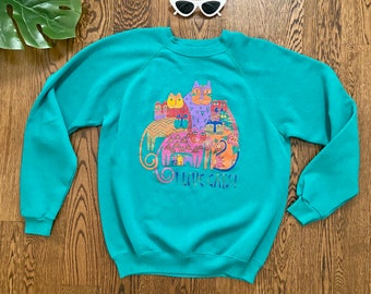 Vintage Laurel Burch Sweatshirt /  90s I Love Cats / 90s Sweatshirt Pullover / Size M/L / Free Shipping