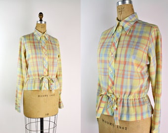 70s Plaid Wrangler Shirt / 1970s Western Shirt / Size S/M