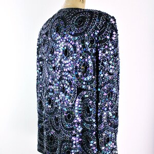 80s Sequined Black jacket / 80s Geometric Beaded Jacket / Party Jacket / Cardigan/ Size M/L image 10