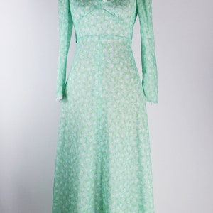 70s Green Floral Maxi Dres / Prairie Dress / Boho / 1970s / Size S/M image 3