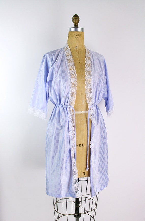 80s Nightgown checkered print Mini Robe/ Wedding … - image 2