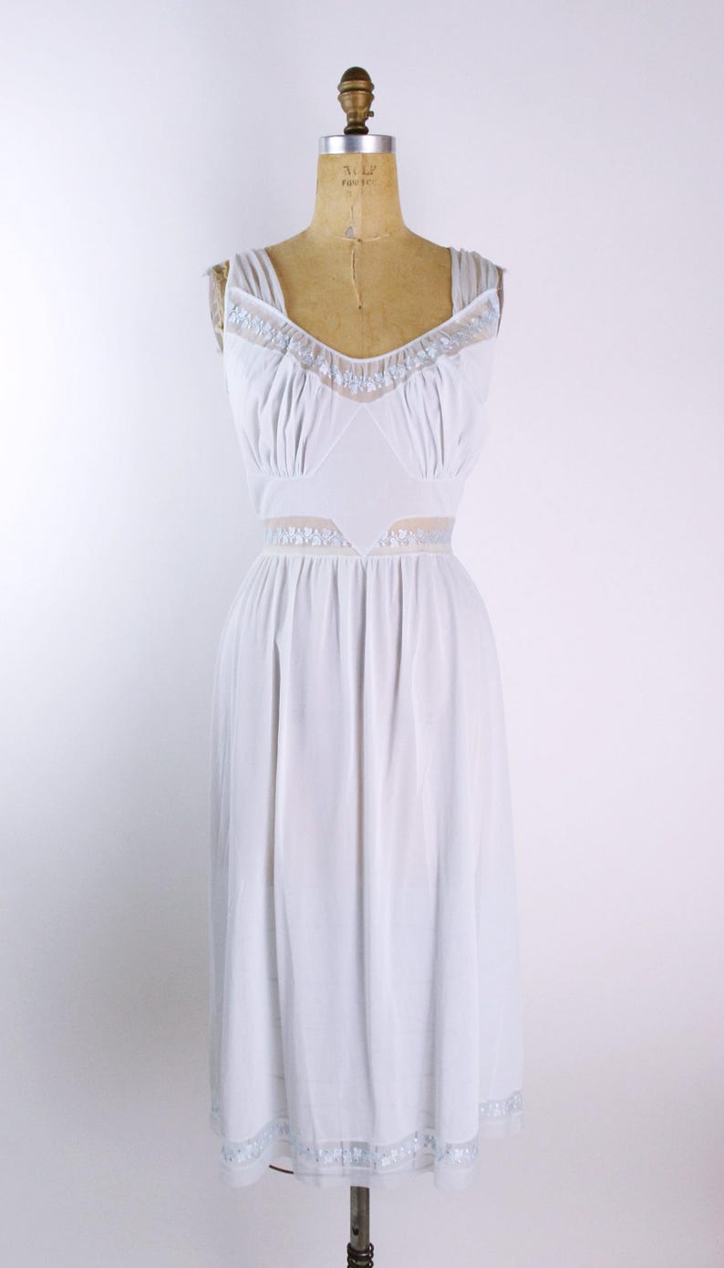 Vintage 50s baby blue sheer maxi slip (M)