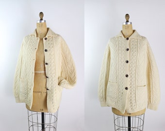 Vintage Wool Fisherman Sweater Cardigan/ Chunky wool sweater/ Oversized Sweater / Pullover Cardi