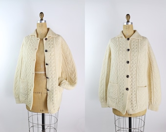 Vintage Wool Fisherman Sweater Cardigan/ Chunky wool sweater/ Oversized Sweater / Pullover Cardi