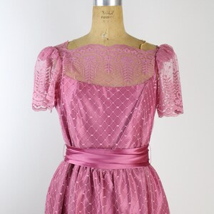 70s Pink Lace Cocktail Dress / Pink Satin / Wedding Guest / Bridemaids / 1970s Dress / Party Dress / Prom/ Size S/M image 3