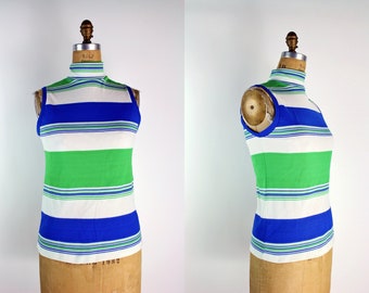 70s Striped Turtleneck Sleeveless Top / Size S/M