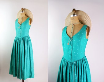 Vintage 80s Laura Ashley Polka Dot Dress/ 1980s Summer Dress/ 80s Cotton Dress / Size S/M
