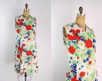 60s Floral Mini Dress / 1960s Summer dress / Size M/L