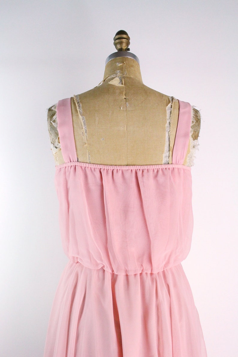 70s Pink Flowy Dress / Pink Midi Dress / Pink Party Maxi Dress / Pink Rose Dress / Pink Wedding Dress / Vintage Cocktail Dress Size M/L image 7