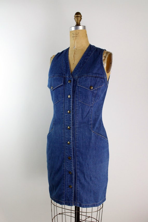 80s Ann Taylor Fitted Jean Dress/ Pinafore Dress … - image 3