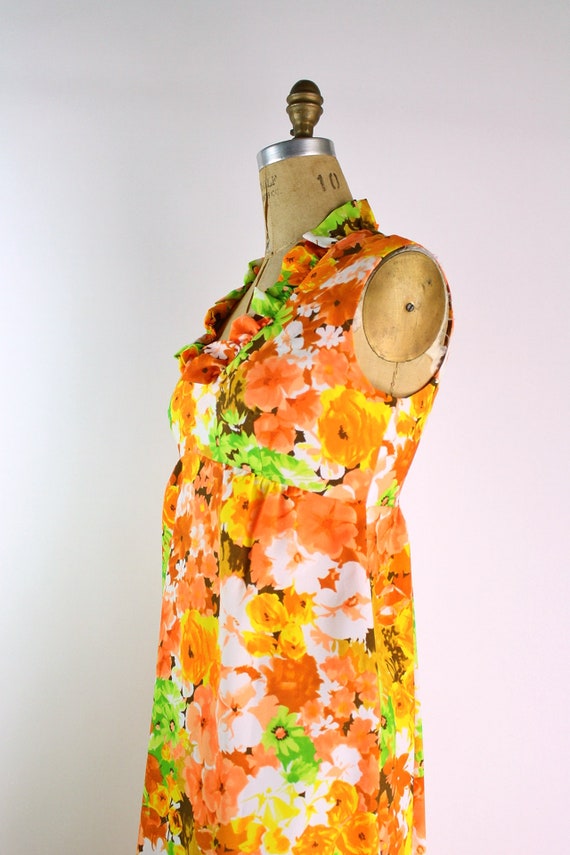 60s Floral Orange Yellow Dress / Hawaiian Dress /… - image 6