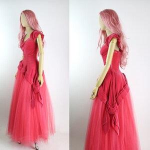 50s Red/Pink Cupcake Gown / Velvet Prom Dress / 50s Party Dress / Vintage Evening Gown /Size xxs.xs / FREE US SHIPPING image 2