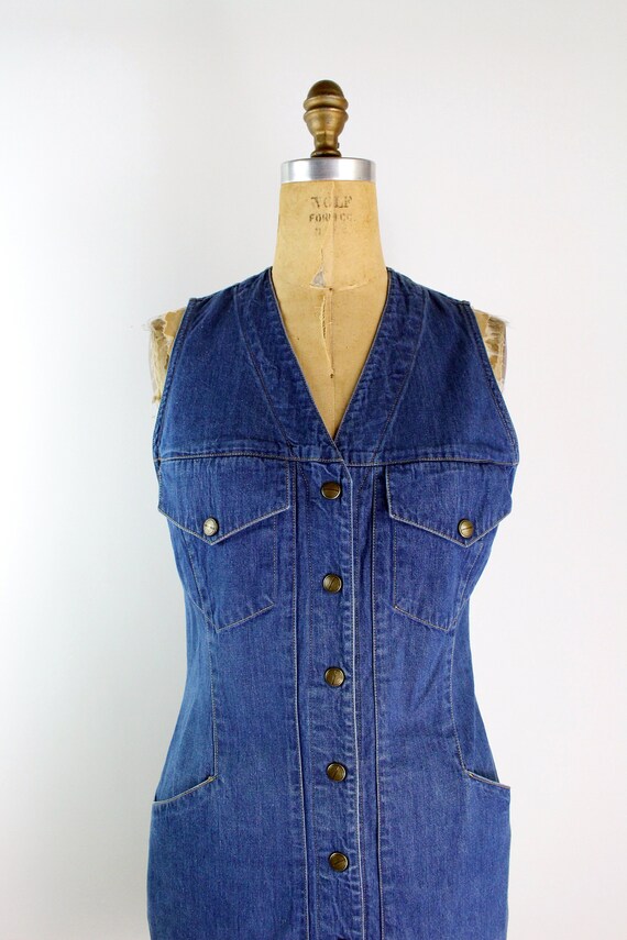 80s Ann Taylor Fitted Jean Dress/ Pinafore Dress … - image 9