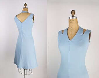 60s MOD two piece Mini Dress / Fringe Shawl / 60s mini Dress / Cut out Dress / Open back/ Size S/M