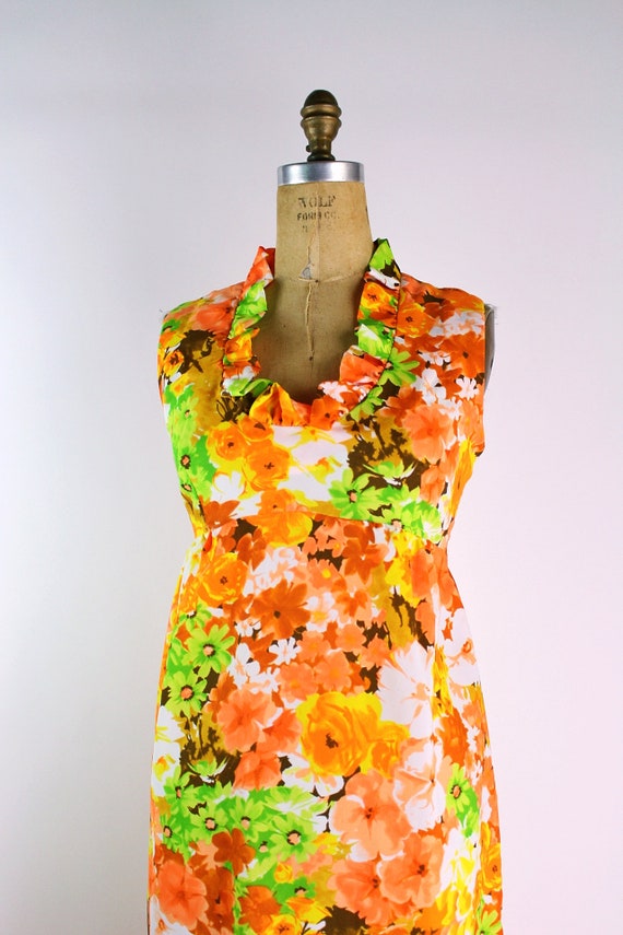 60s Floral Orange Yellow Dress / Hawaiian Dress /… - image 5