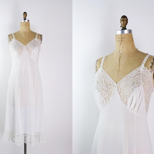 50s Artemis Semi Sheer White Slip / Wedding Slip Dress / White Lace Slip Dress / Vintage Lingerie/ Size M/L