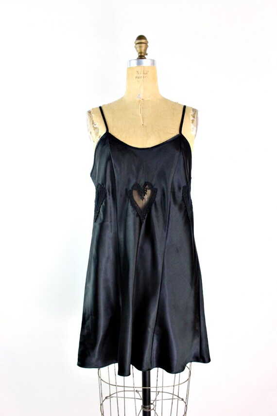80s Black Heart Mini Slip Dress / Hearts cut out … - image 9