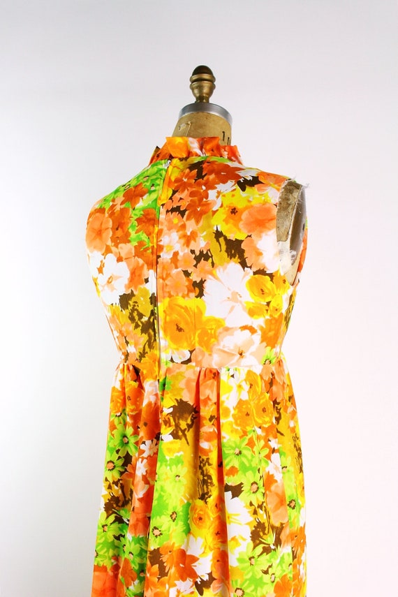 60s Floral Orange Yellow Dress / Hawaiian Dress /… - image 3