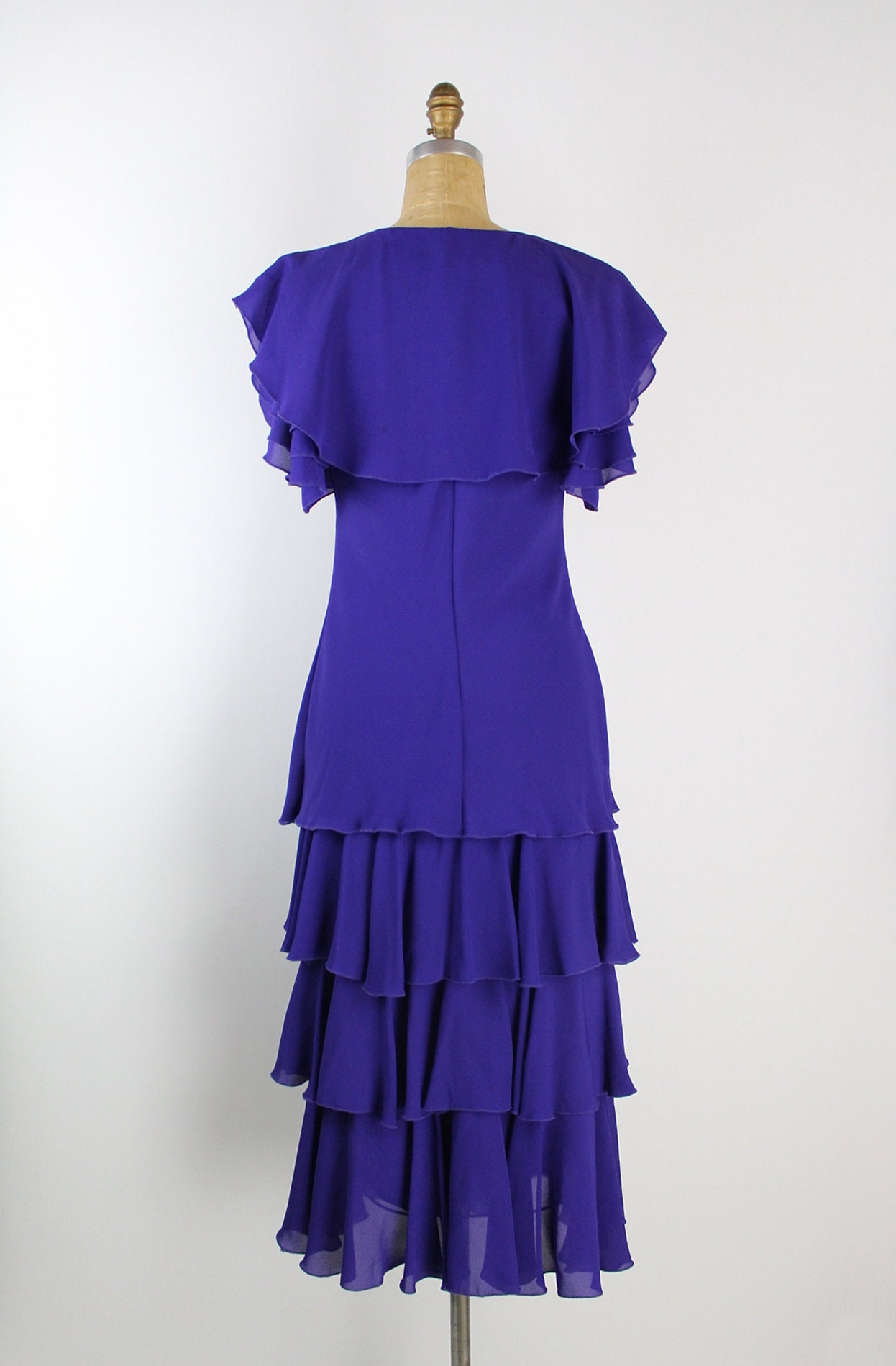 70s Ruffles Purple Party Dress / Prom Dress / Tulips Sleeves / | Etsy