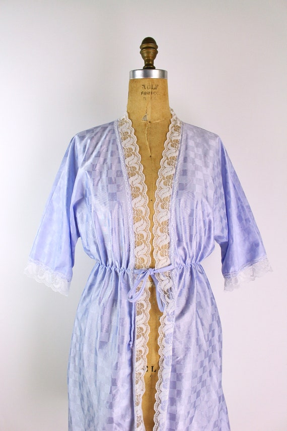 80s Nightgown checkered print Mini Robe/ Wedding … - image 7