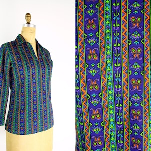 60s Groovy Shirt / 1970s Tops / 60s Novelty Tops / Long Sleeve Shirt