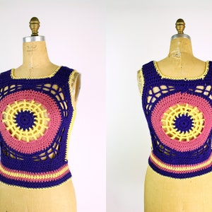70s Boho Crochet vest / Granny Square Vest / Sweater Vest/ size S/M