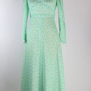 70s Green Floral Maxi Dres / Prairie Dress / Boho / 1970s / Size S/M image 6