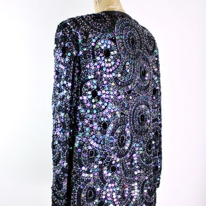 80s Sequined Black jacket / 80s Geometric Beaded Jacket / Party Jacket / Cardigan/ Size M/L image 3