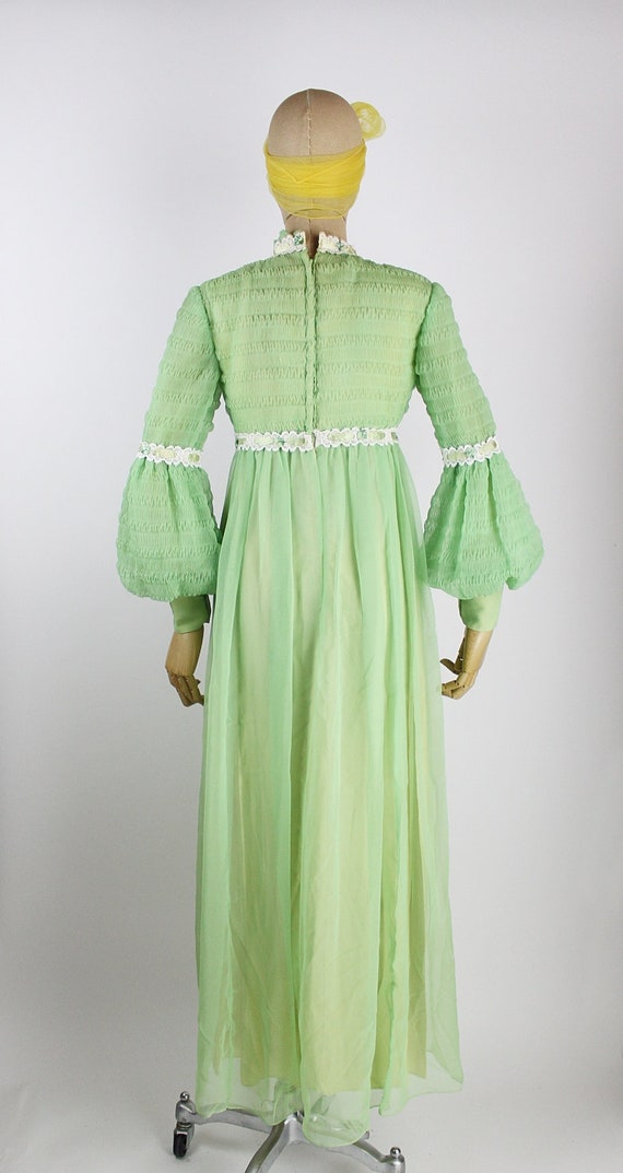 70s Green Balloon Sleeves Maxi Dress / Size XXS-XS - image 9