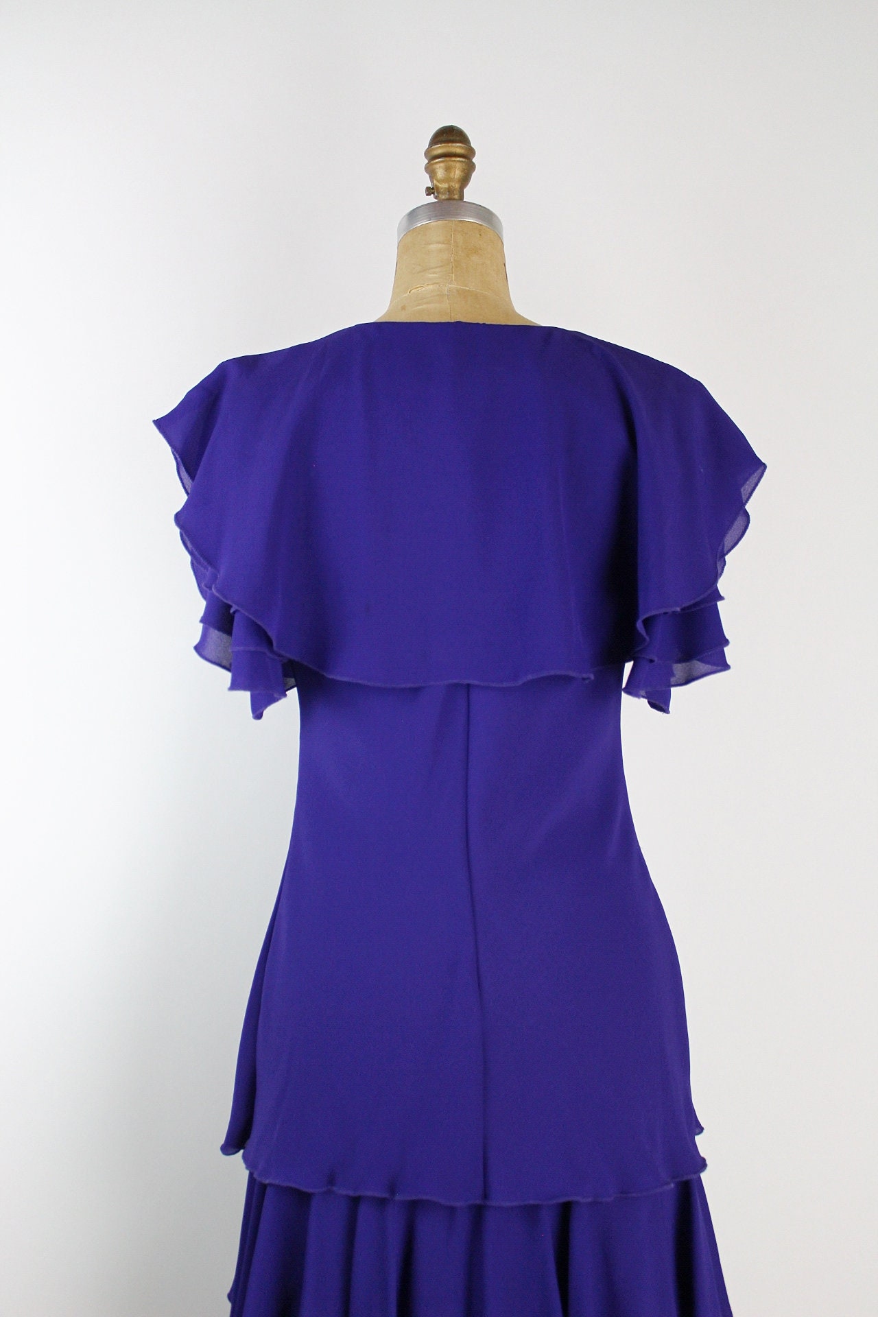 70s Ruffles Purple Party Dress / Prom Dress / Tulips Sleeves / | Etsy